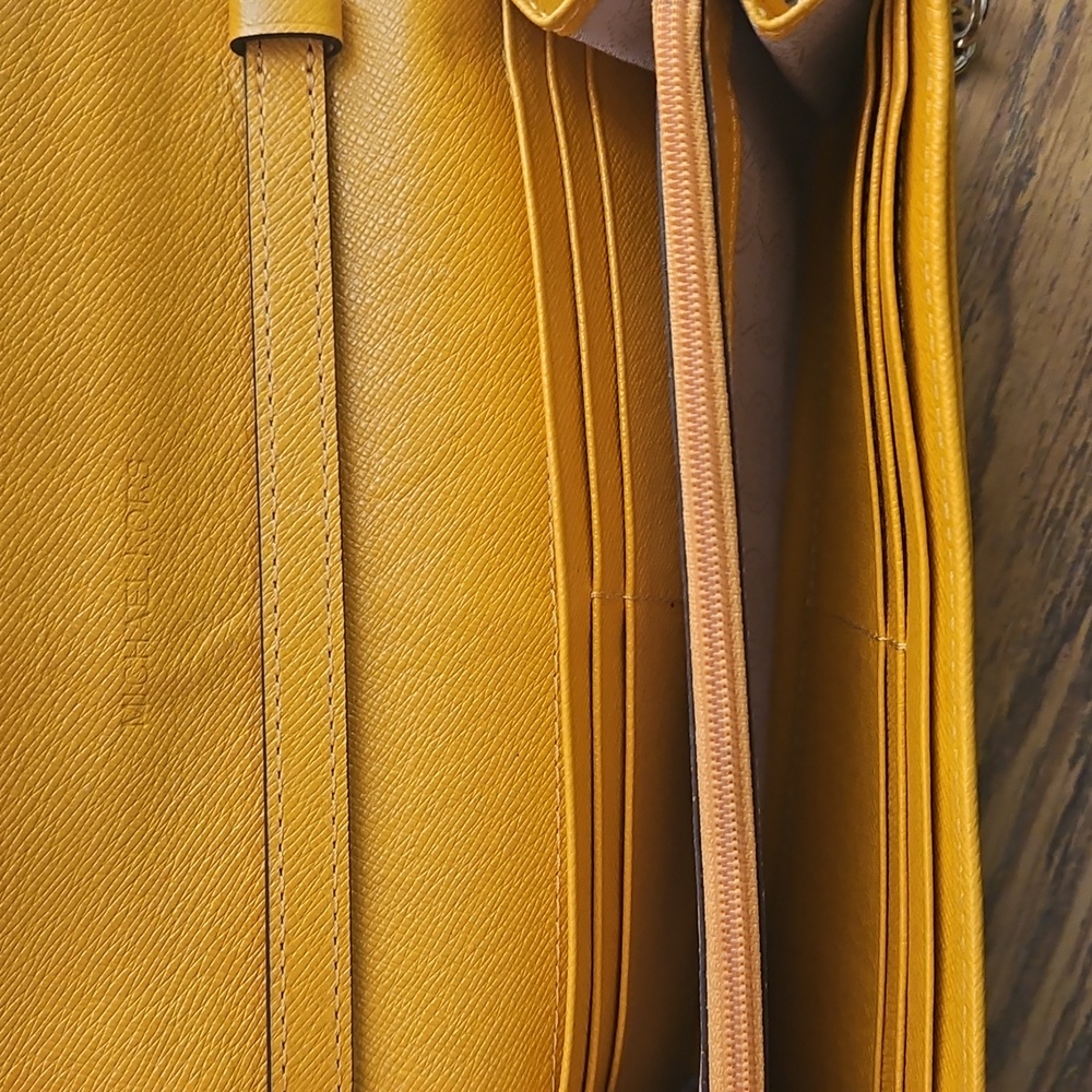 Michael Kors Yellow Saffiano Leather Crossbody Clutch with Dragonfly Charm - Picture 4 of 10